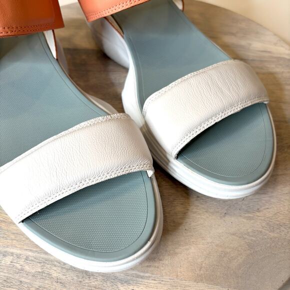 Sorel Explorer Blitz White Apricot Blue Leather Platform Sandals Women's Sz 11 - Picture 6 of 11